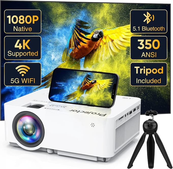 1080P Projector met 5G WiFi & Bluetooth - Draagbare Thuis- en Buitenprojector met 300 Inch Display