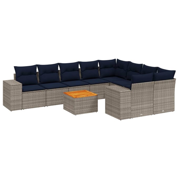 vidaXL - 10-delige - tuinbankset - met - kussens, - grijs - polyrotan