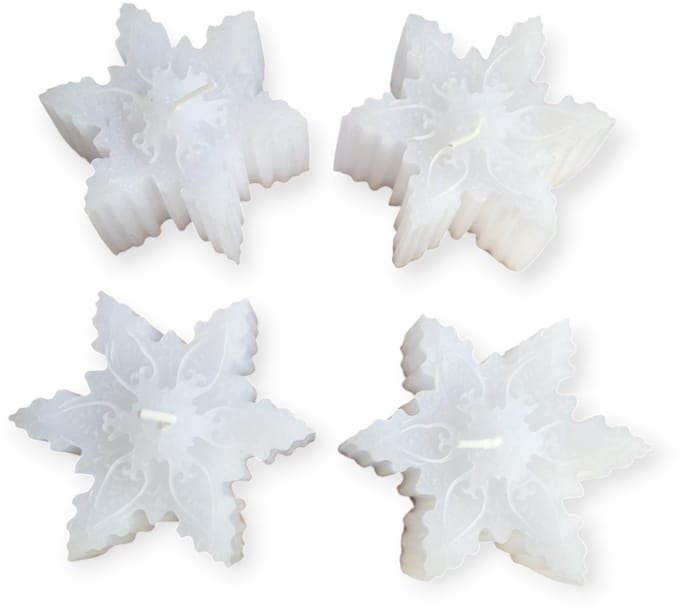 Hone Society - Set van 4 - Kaarsen - Snowflakes - Sneeuwvlokken - Wit - 3x7.7cm