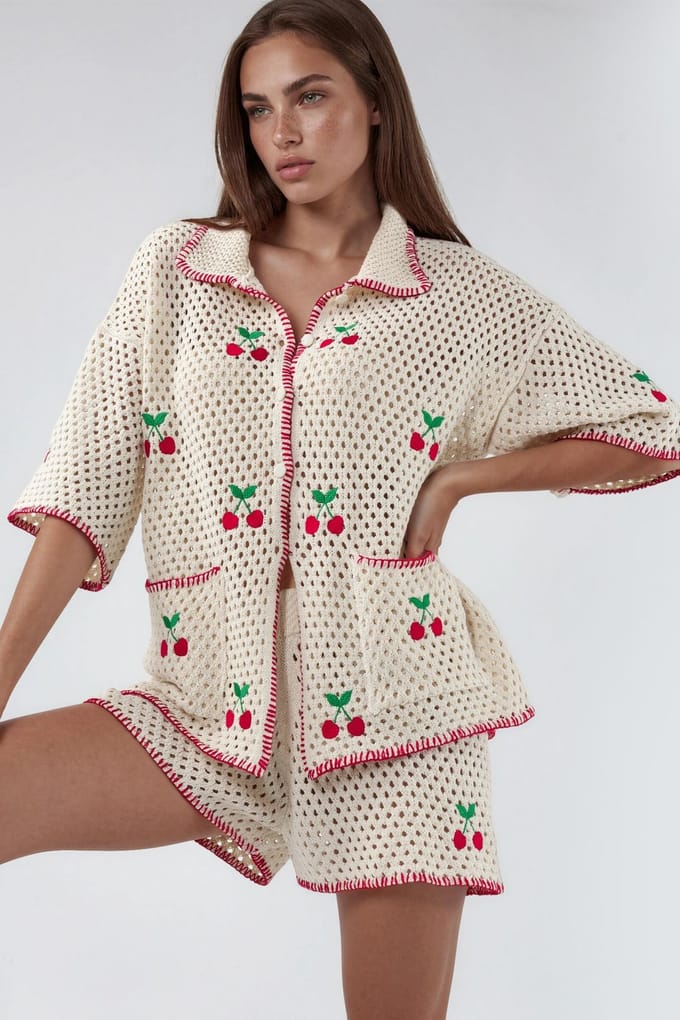 Geborduurde Polo Kragen Twee-Delige Coord Set