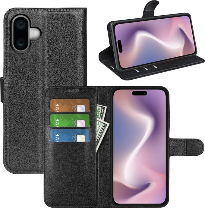 MobyDefend Hoesje - Geschikt voor iPhone 16 - Kunstleren Wallet Book Case (Sluiting Voorkant) - Zwart