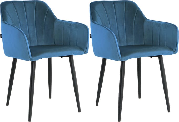 Lina® Rio Eetkamerstoelen - Blauw - Set van 2 - Velvet