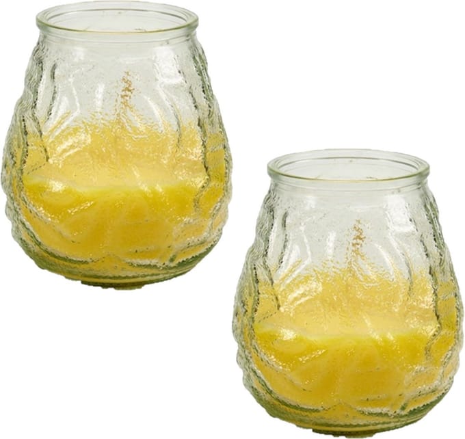 Geurkaars citronella - 2 x - in windlicht - glas - 10 cm - citrusgeur