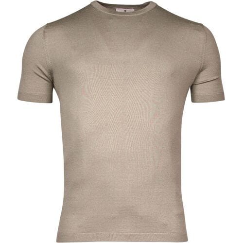 Thomas Maine Trui Fine Merino Crew Neck Short Sleeve Single Knit Greige / male