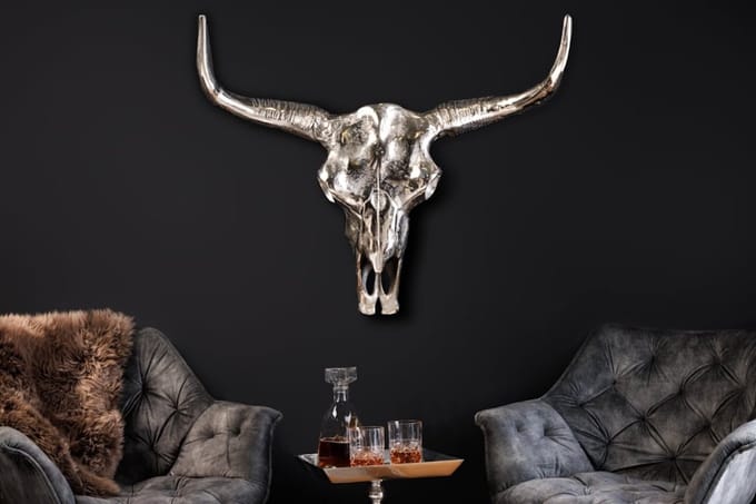 Design schedel MATADOR 70cm zilver aluminium wanddecoratie - 19009