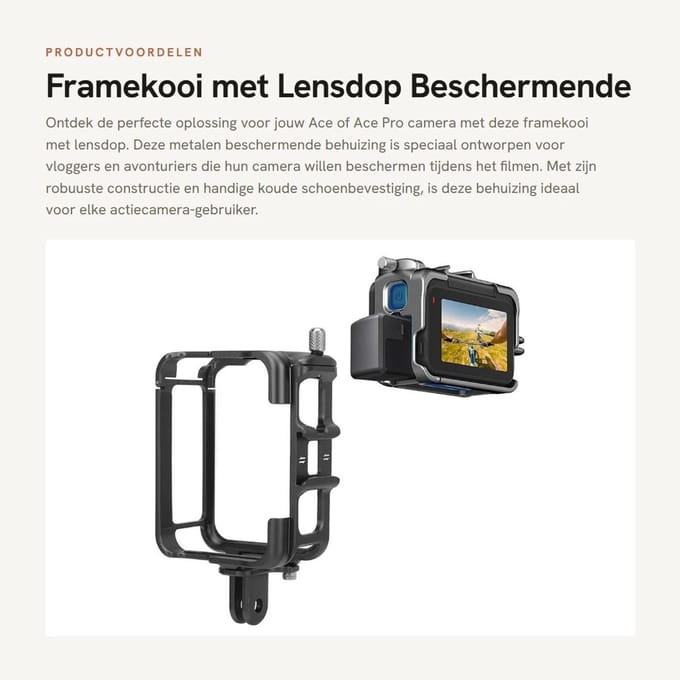 Dailygoods - Framekooi met Lensdop - Beschermende Behuizing - Aluminium - Actiecamera-accessoire - Geschikt voor Ace/Ace Pro - 80 g