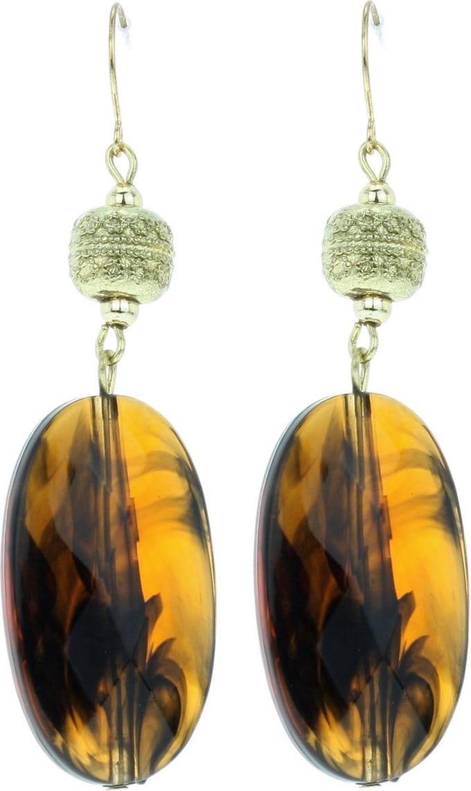 Behave - Oorbellen hanger ovaal - Bruin gemarmerd - Retro stijl