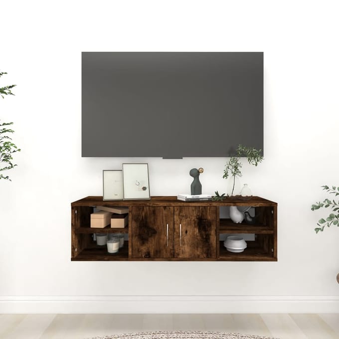 vidaXL - Wandschap - 102x30x29 - cm - bewerkt - hout - gerookt - eikenkleurig