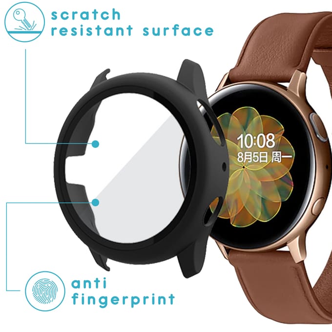 Hoesje Full Cover - Geschikt voor Samsung Galaxy Watch Active2 - 44 mm - Screen protector - Case/Cover - Zwart