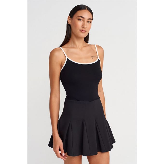 Kleurblok Geribbelde Mouwloze Blouse