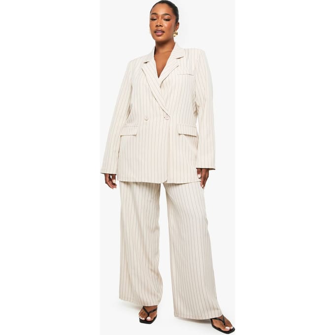 boohoo Dames Plus Pinstripe Rechtlopende Broek | Beige | Maat: 44
