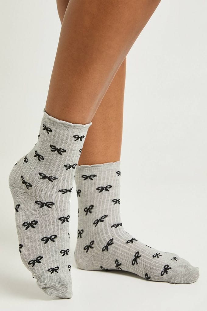 boohoo Dames Strikprint Franjesokken | Grey