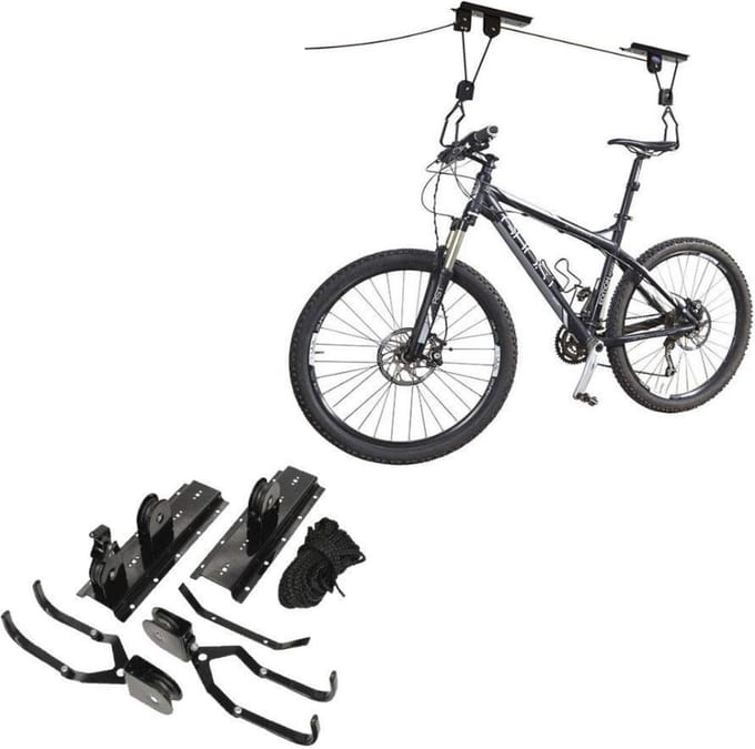 Support lève-vélo de plafond - PROPLUS - 730915 - Convient jusqu'à 4m - Poids max 20kg - Crochets en caoutchouc noir