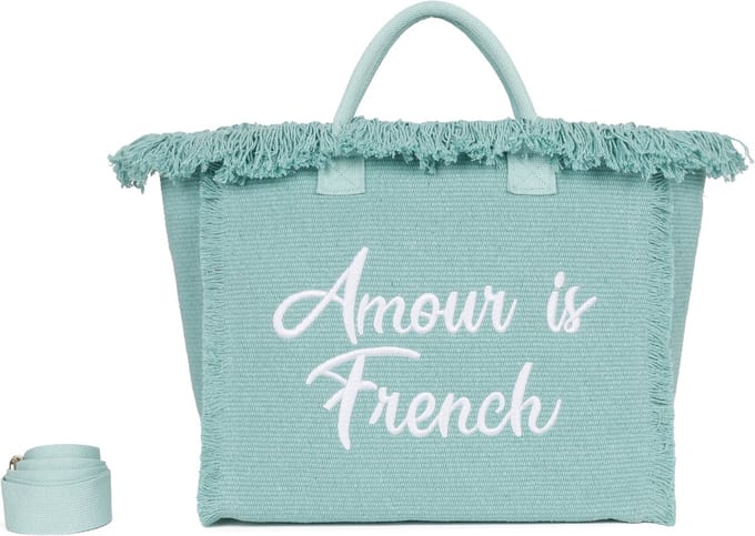 Ines Delaure - strandtas/shopper/weekendtas - amour is french - muntgroen