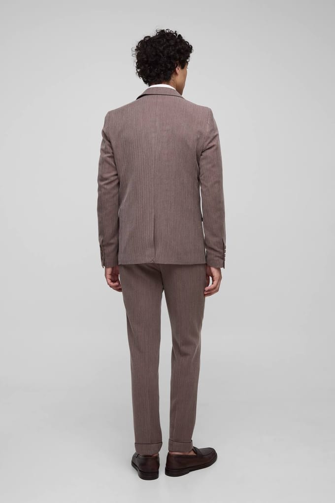 Slim Fit Herringbone Suit Blazer | Brown | Size Medium