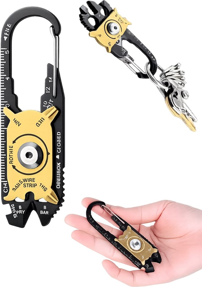 20-in-1 Multitool Sleutelhanger RVS – Survival Multipocket Tool met 20 Functies – Karabijnhaak – Outdoor & EDC Gadget – 8 x 2,5 cm