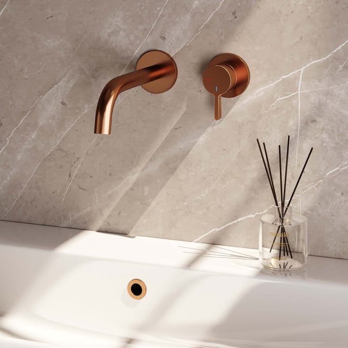 Brauer Copper Edition Wastafelmengkraan inbouw - gebogen uitloop links - hendel lang smal - model A 1 - PVD - geborsteld koper