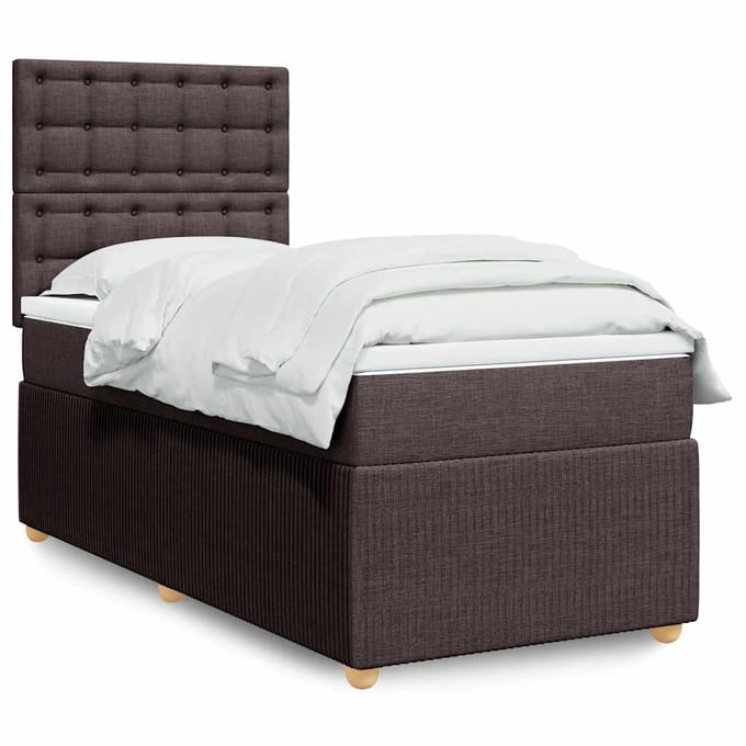 vidaXL - Boxspring - met - matras - stof - donkerbruin - 90x190 - cm