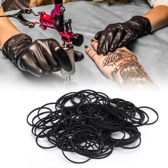 100 stuks Professionele Schokabsorberende Tattoo Rubberen Bandjes Ring Accessoires voor Tattoo Machine black