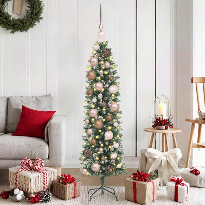 vidaXL - Kunstmatige - slanke - kerstboom - Groen - en - Wit - 120 - cm