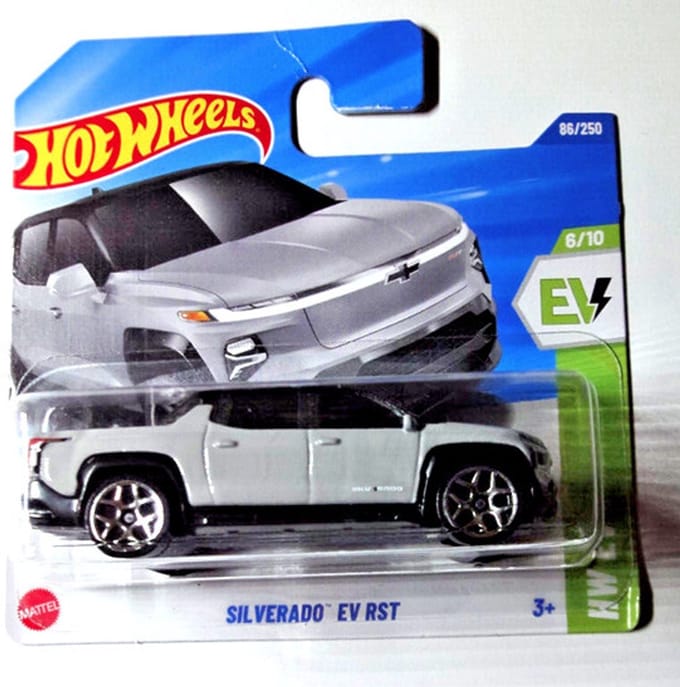 HOT WHEELS SILVERADO EV RST GREY 86/250 HW EV 6/10 SHORT CARD 1:64