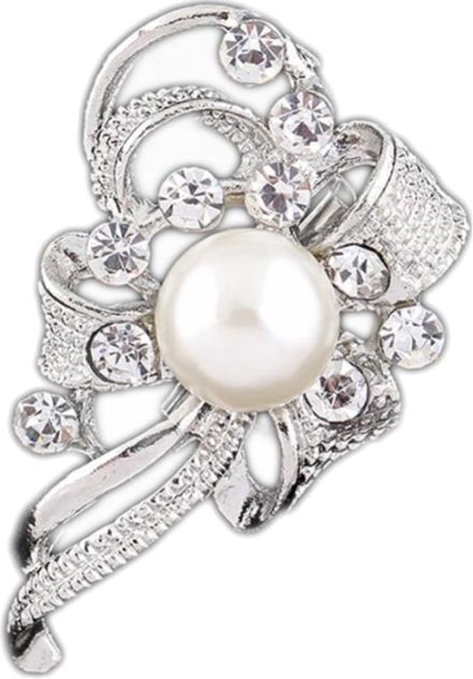 Fako Bijoux® - Broche - Strik Met Parel - 22x38mm - Zilverkleurig