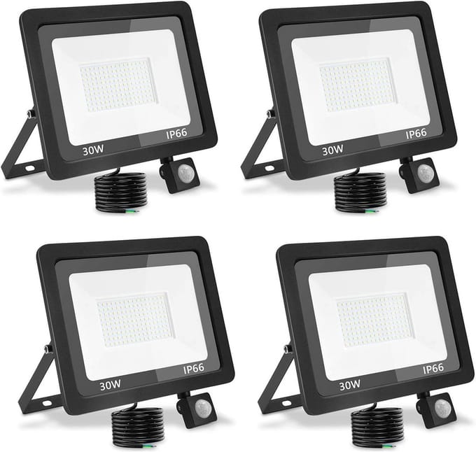 4-delige 30W LED Buitenlamp met Bewegingssensor 3000 Lumen 6000K IP66
