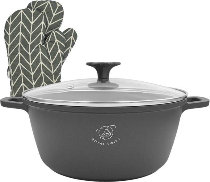 Kookpan 24 cm, 4 liter, marmeren coating, glazen deksel, geschikt voor inductie