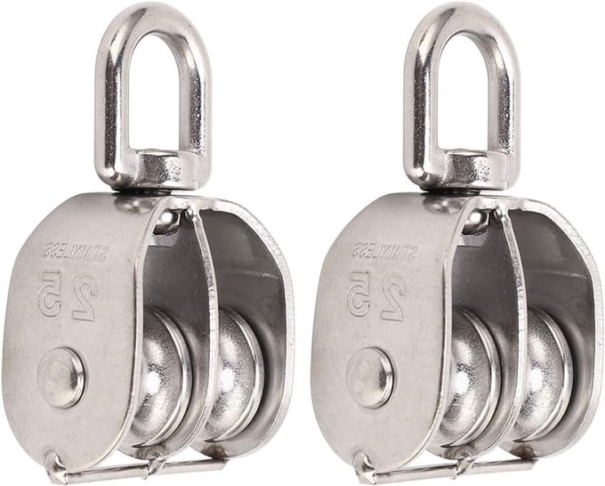 Dubbele Katrollen Set van 2, RVS Katrollen met 150kg Capaciteit, Zware Duurzame Katrollen voor Diverse Toepassingen