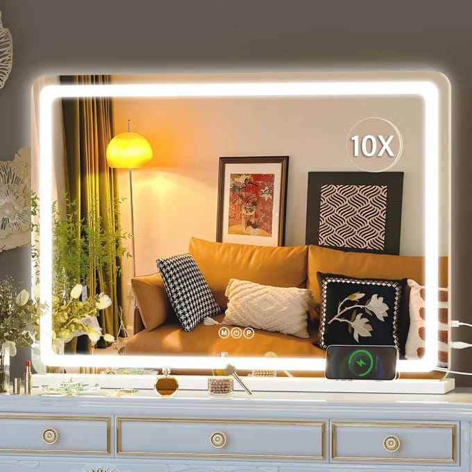 Verlichte Make-up Spiegel met Dimbare Verlichting - Rond, 70 x 50 cm, Touchscreen Bediening
