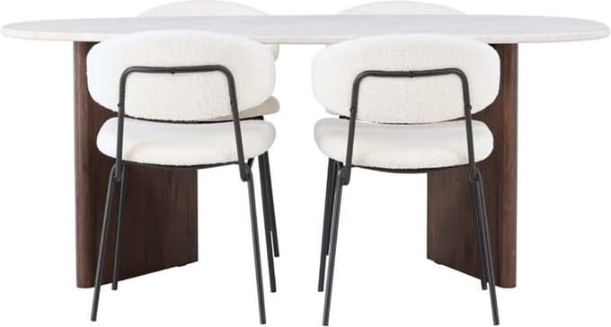 Grönvik eethoek tafel offwhite en 4 Chico stoelen wit.