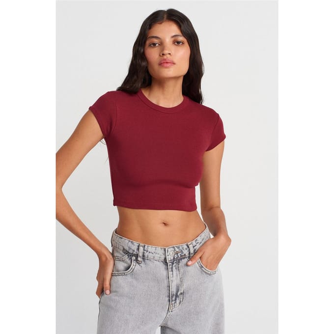 Dames Slim Fit Crop Crewneck T-shirt