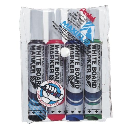 Viltstift Pentel MWL5M Maxiflo whiteboard rond 3mm assorti set à 4 stuks