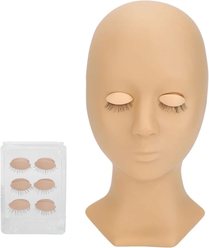 Eyelash Extension Oefenhoofd van Siliconen met 4 Vervangbare Ogen voor Wimperextensions Training en Make-up Oefeningen