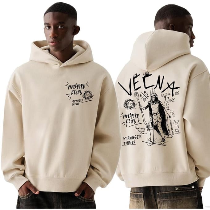 Stranger Things Trui met capuchon - Vecna Doodle - S tot 5XL - voor Mannen - zand