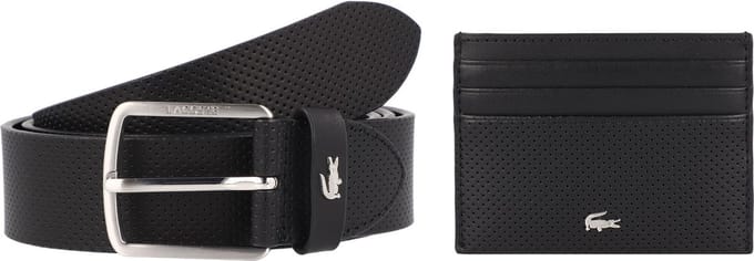 LACOSTE Leren riem kaarthouder Elegance Punch Cardholder + Belt Box W90 Noir zwart