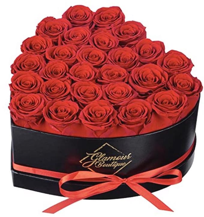 Box met 27 Hartvormige Eeuwige Rozen - Gemaakt van Preserved Flowers