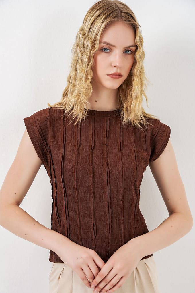 Gestructureerde Geribbelde Blouse met Trekkoord