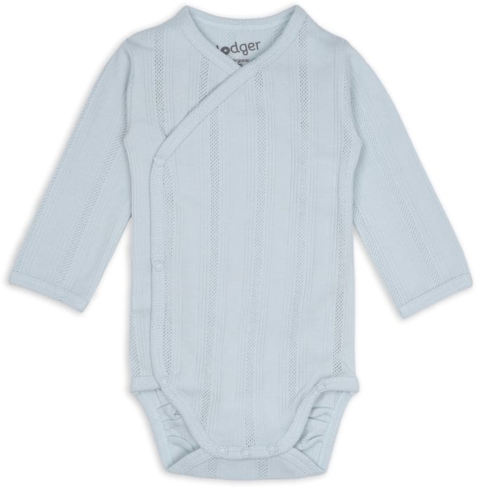 Lodger Romper met lange mouwen - Pointelle - Blauw - Maat 50 - bio katoen - Overslag romper
