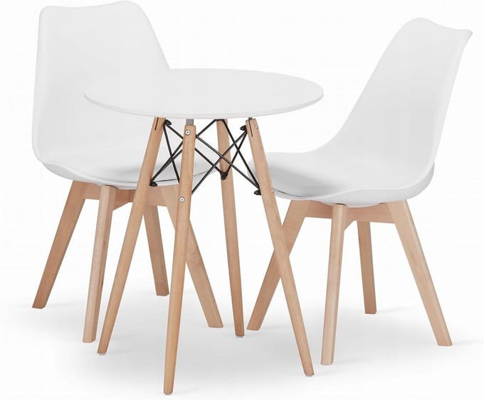 Ronde Eettafel met 2 Witte Kuipstoelen - Compact Diner Set