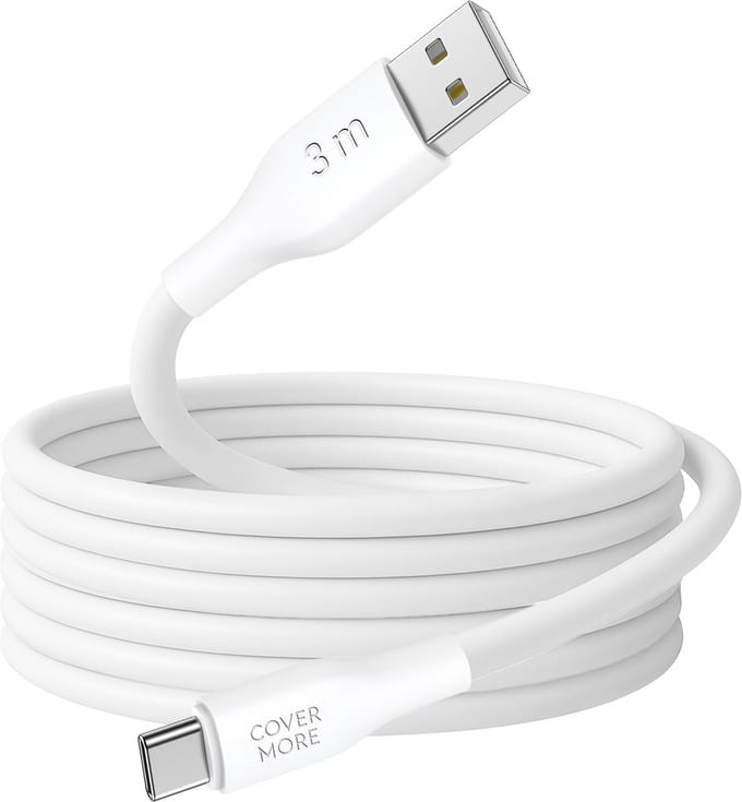 Telefoon oplader - Usb A naar usb C - Oplaadkabel - Datakabel - Oplader - Past op oude usb stekker - Usb lader - Sterk - Dik - 3 meter - Lang - Wit