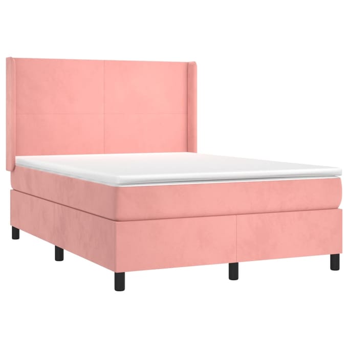vidaXL - Boxspring - met - matras - fluweel - roze - 140x190 - cm