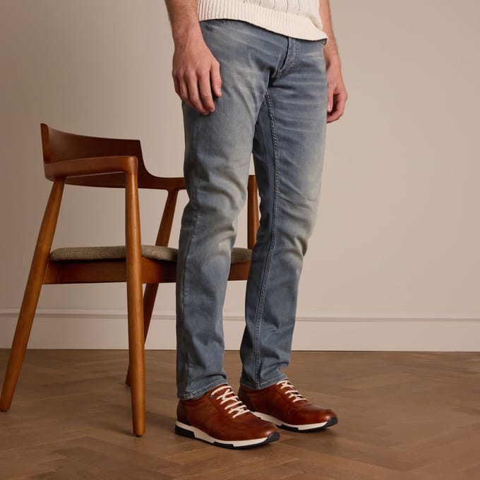 Van Lier - Heren - Cognac Positano leren sneakers - Maat 42