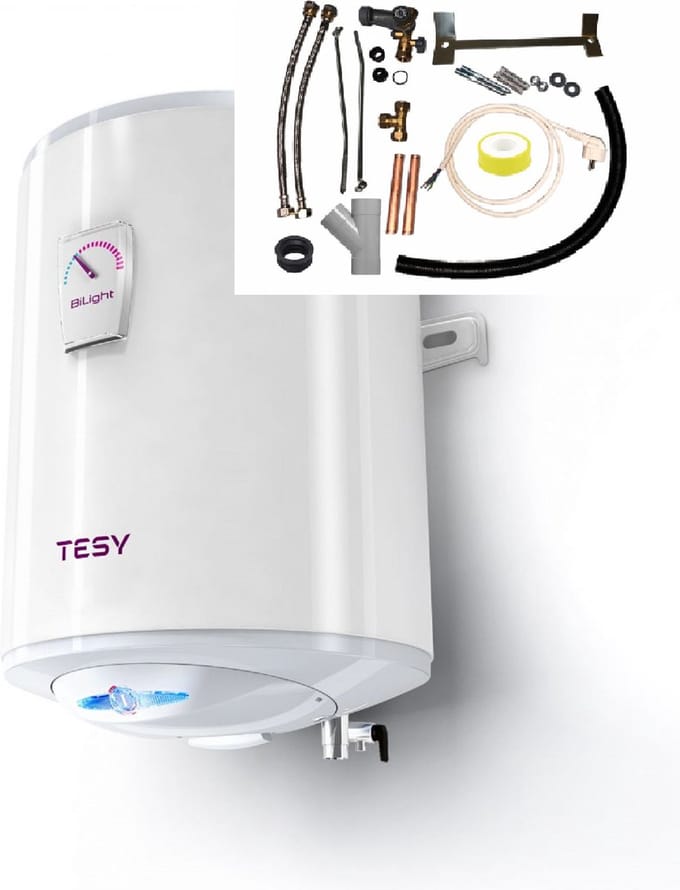 i-Light warmwater boiler 80 liter dik model met verticale installatie set, Elektrische Tesy boiler