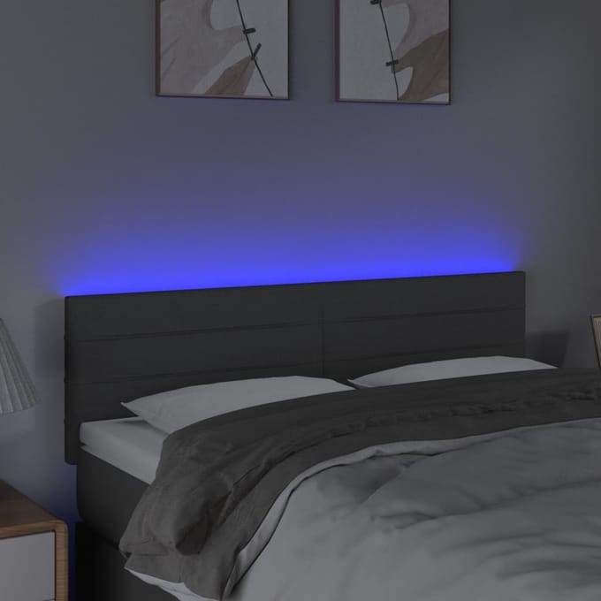 vidaXL - Hoofdbord - LED - 144x5x78/88 - cm - stof - donkergrijs