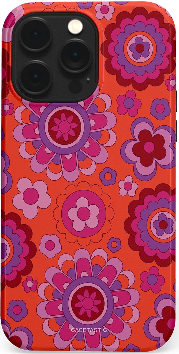 Casetastic hoesje geschikt voor Apple iPhone 14 Pro Max - MagSafe - Dubbellaagse bescherming - Retro warmte - Fashion Case - Rood Lavendel Roze