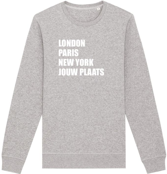 Sweater grijs M London, Paris, New York, jouw woonplaats - wit