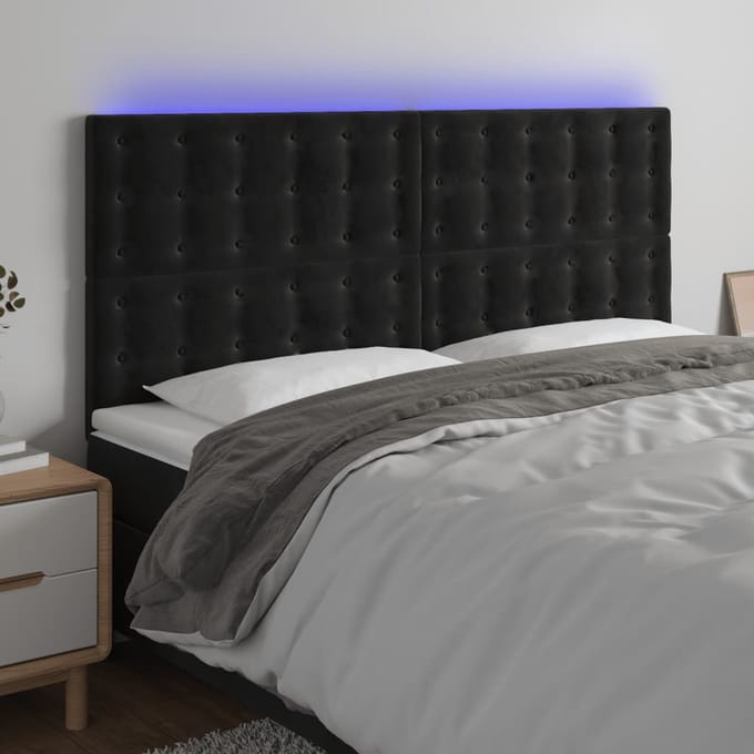 vidaXL - Hoofdbord - LED - 200x5x118/128 - cm - fluweel - zwart