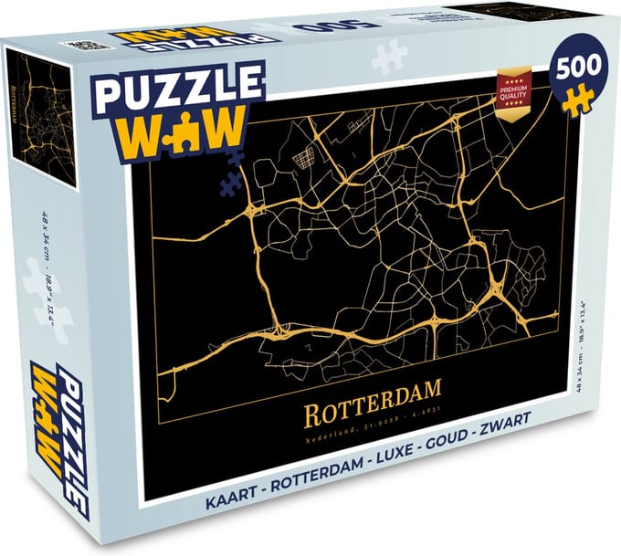 Puzzel Kaart - Rotterdam - Luxe - Goud - Zwart - Legpuzzel - Puzzel 500 stukjes