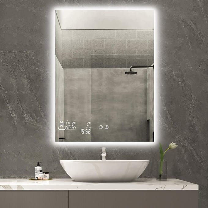 Verticale Infrarood Badkamerspiegel met Verwarming en Slimme LED Verlichting